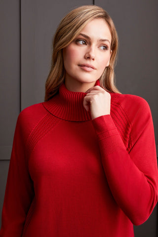 alt view 2 - RAGLAN SLEEVE COWL NECK SWEATER WITH FRONT STITCH PATTERN-Scarlet