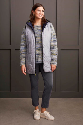 alt view 2 - REVERSIBLE HOODED PUFFER VEST WITH HI-LOW HEM-Night sky