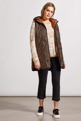 alt view 2 - REVERSIBLE HOODED PUFFER VEST WITH HI-LOW HEM-Walnut