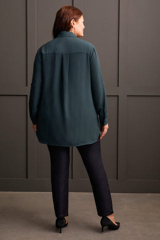 ROLL-UP SLEEVE TUNIC SHIRT-Alpine green