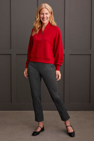 alt view 2 - SCUBA DOLMAN TOP WITH QUARTER ZIP-Scarlet