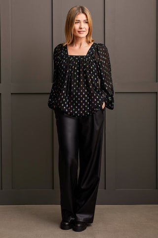 alt view 2 - SHINY SQUARE NECK LINED BLOUSE-Black