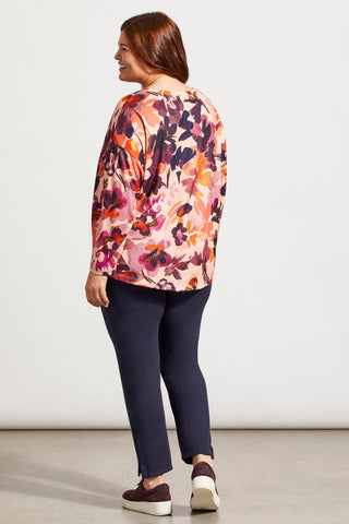 SOFT PRINTED CREW NECK TOP WITH CURVED HEM-Night sky