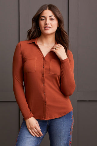 alt view 1 - SOFT TOUCH BABY RIB BUTTON-UP SHIRT-Marsala