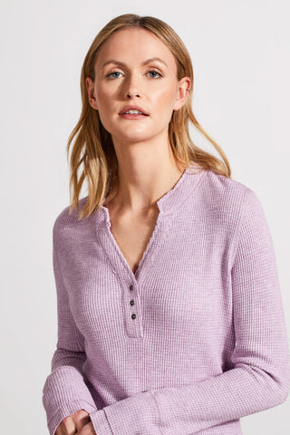 alt view 2 - SOFT WASHED WAFFLE HENLEY TOP WITH BUTTONS-H lavender blush