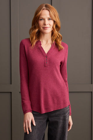 alt view 1 - SOFT WASHED WAFFLE HENLEY TOP WITH BUTTONS-H. port wine