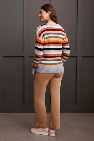 alt view 3 - SOFT YARN STRIPED CREW NECK SWEATER-Bordeaux