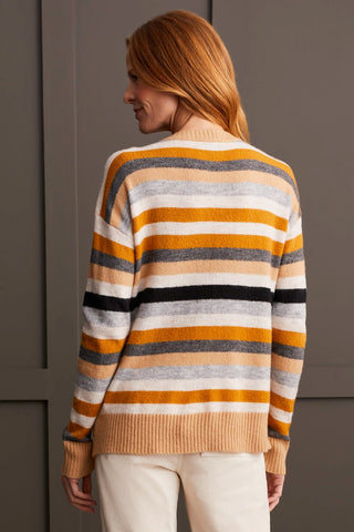 alt view 2 - SOFT YARN STRIPED CREW NECK SWEATER-H tan