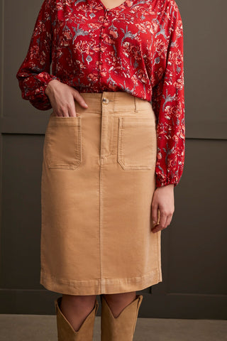 alt view 1 - STRETCH CORDUROY FLY FRONT SKIRT-Gold