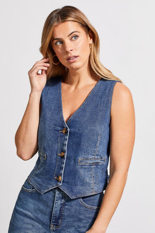 alt view 1 - SUPER STRETCH DENIM VEST WITH BACK BELT-Soft indigo