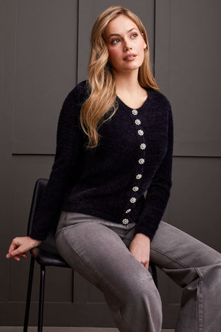 alt view 3 - SWEATER CARDIGAN WITH FANCY BUTTONS-Black