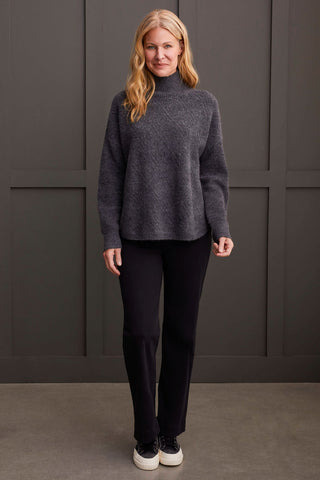 alt view 1 - TEXTURED MOCK NECK SWEATER-Charcoal