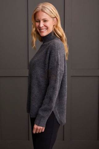 alt view 3 - TEXTURED MOCK NECK SWEATER-Charcoal