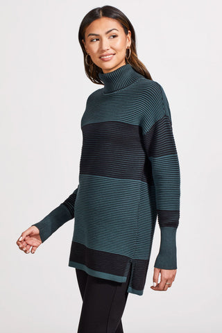 alt view 1 - TWO-TONE OTTOMAN TURTLENECK TUNIC SWEATER-Alpine green