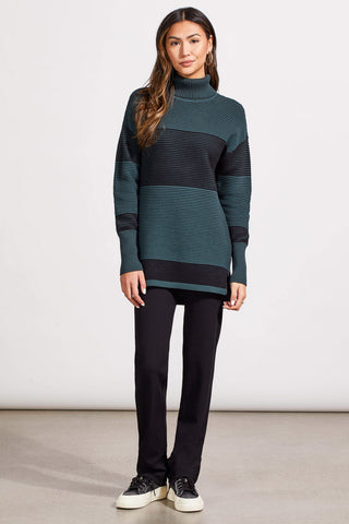 alt view 2 - TWO-TONE OTTOMAN TURTLENECK TUNIC SWEATER-Alpine green