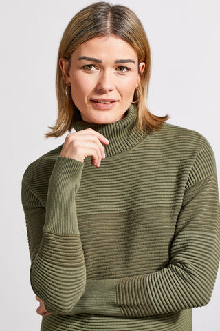 alt view 2 - TWO-TONE OTTOMAN TURTLENECK TUNIC SWEATER-Clover leaf