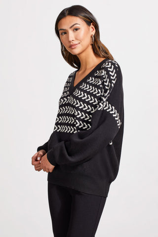 alt view 1 - V-NECK INTARSIA SWEATER-Black