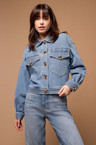 alt view 1 - WAIST LENGTH DENIM JACKET WITH OVERSIZED POCKETS-Med. denim