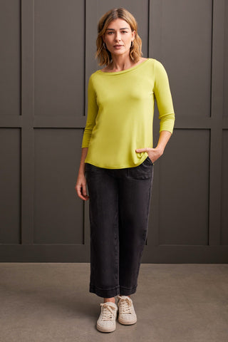 alt view 2 - WIDE CREW NECK TOP WITH SIDE SLITS-Pistachio